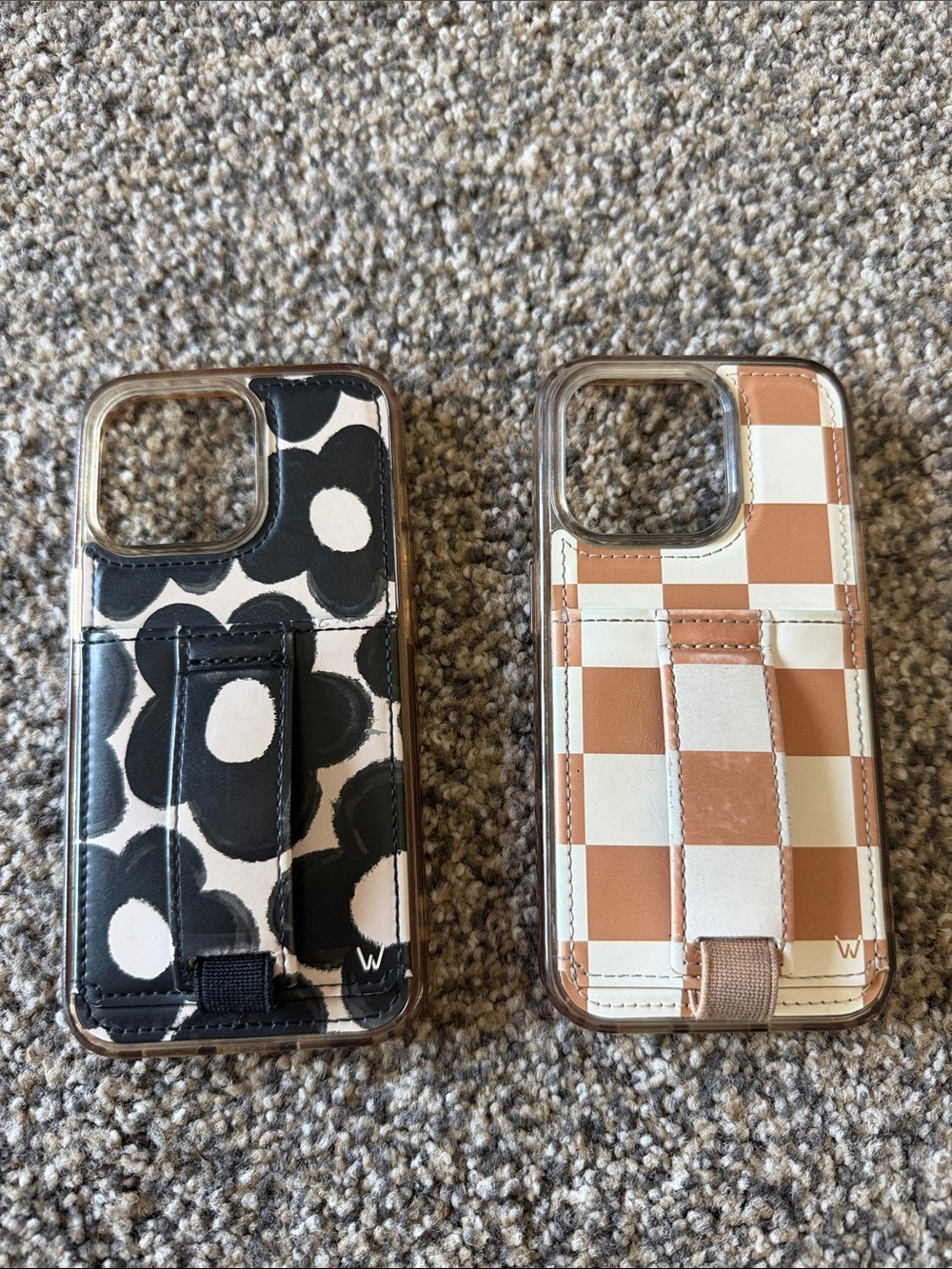 Walli Phone Case with Black Floral and Tan Checker Options 13 pro and 15 pro